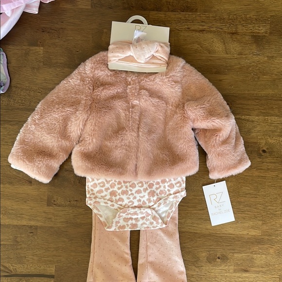 Rachel Zoe Other - Pink Faux Fur Baby Jacket with Outfit Set